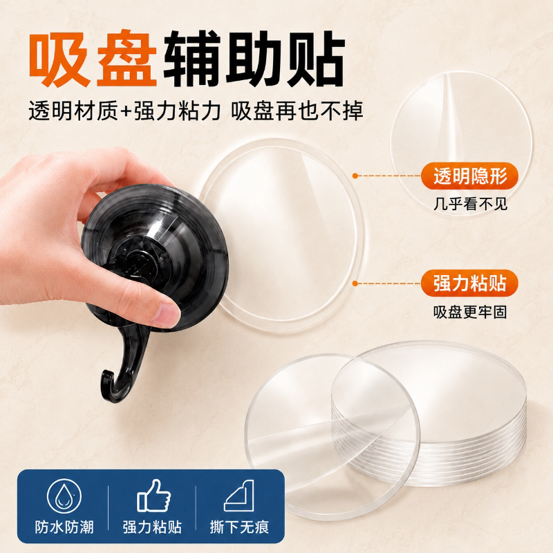 吸盘辅助贴双面强力高粘度支架专用上墙面固定器无痕置物架粘贴片