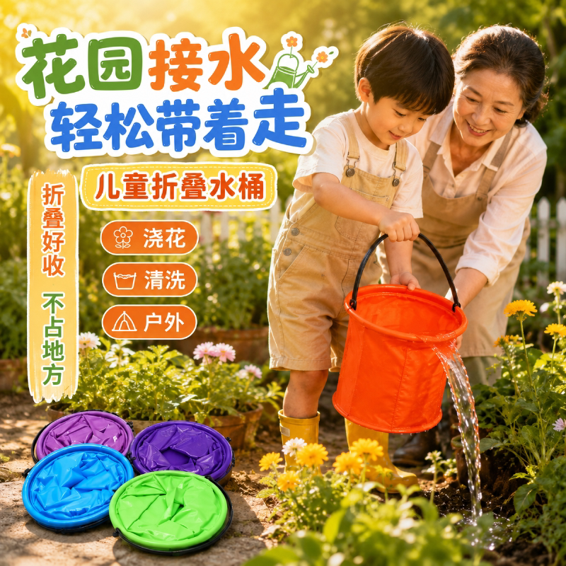 可折叠手提儿童便携钓鱼洗笔桶