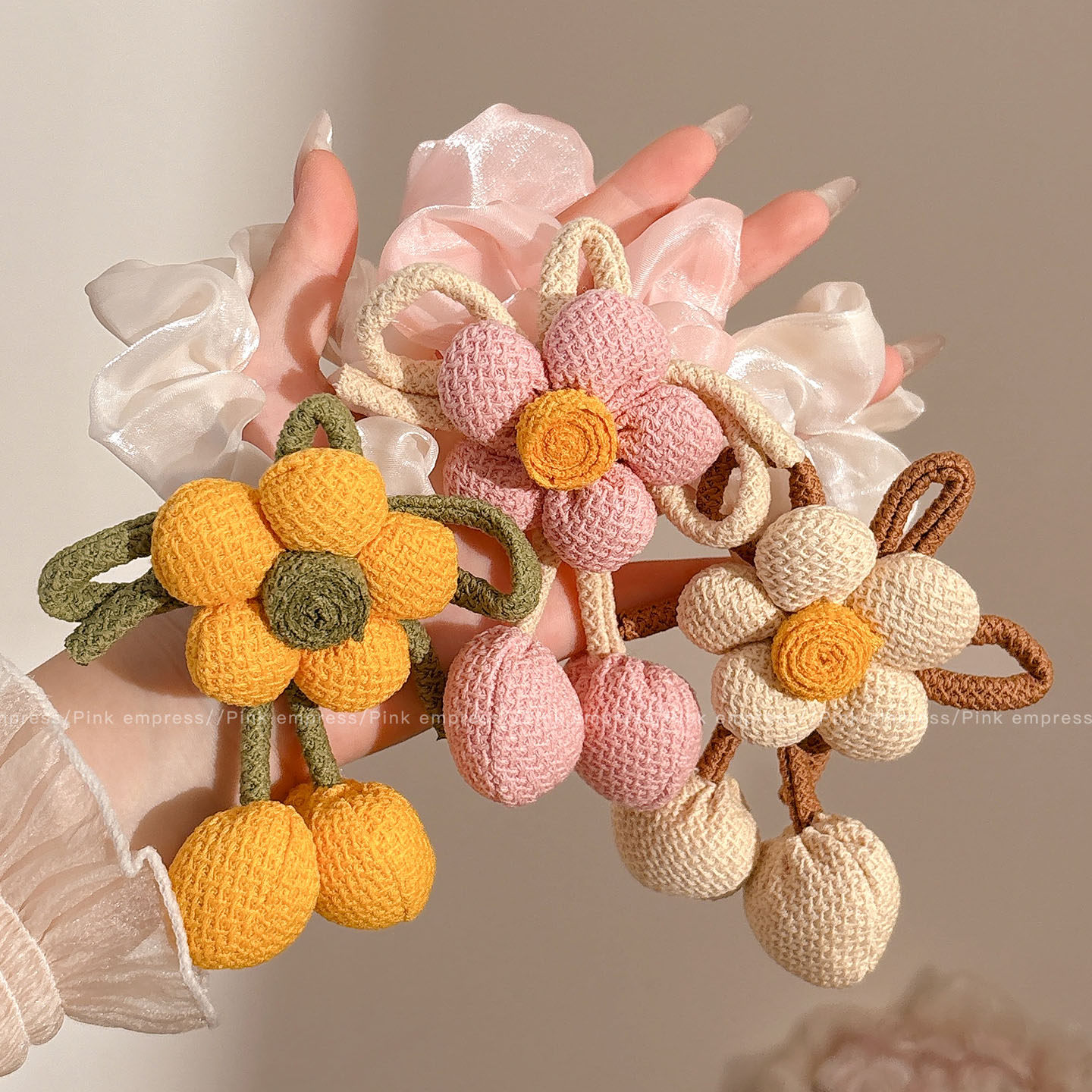 儿童双丸子头花朵发绳女童扎丸子头大肠发圈女孩马尾头绳皮筋发饰