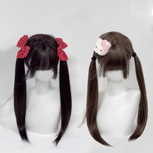 黑茶色双马尾长直发全头套女Lolita甜妹日系jk双马尾整顶假发套式