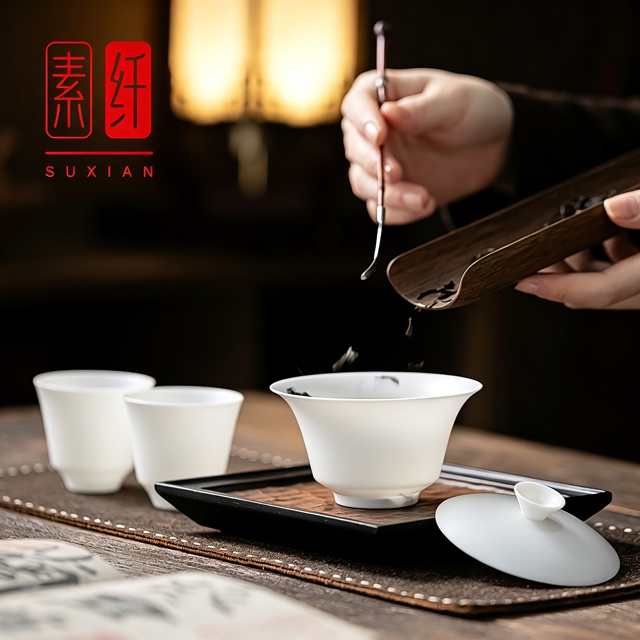 超薄胎白瓷茶具套装礼盒装不烫手马蹄元宝型盖碗高端白瓷泡茶专用