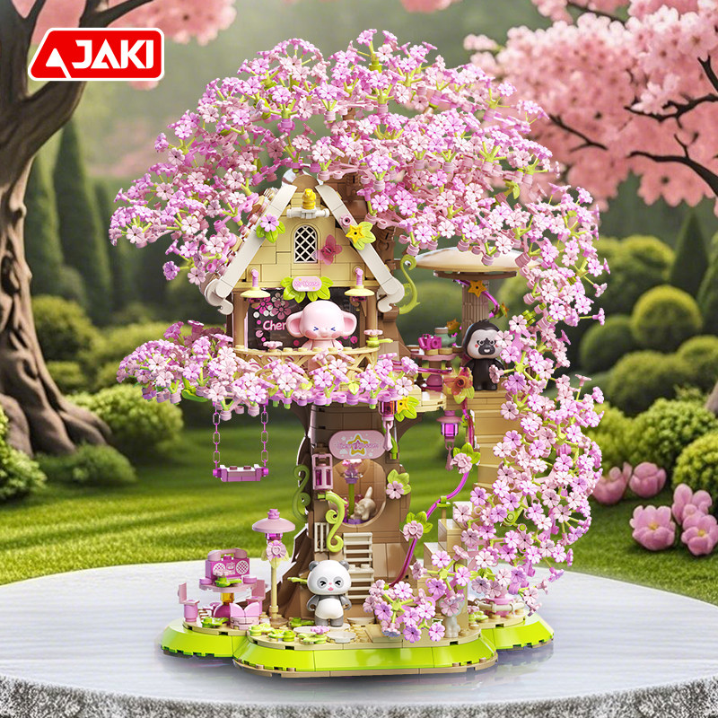 JAKI佳奇积木樱花树屋DIY创意高颜值仙气益智拼装玩具8岁女孩礼物