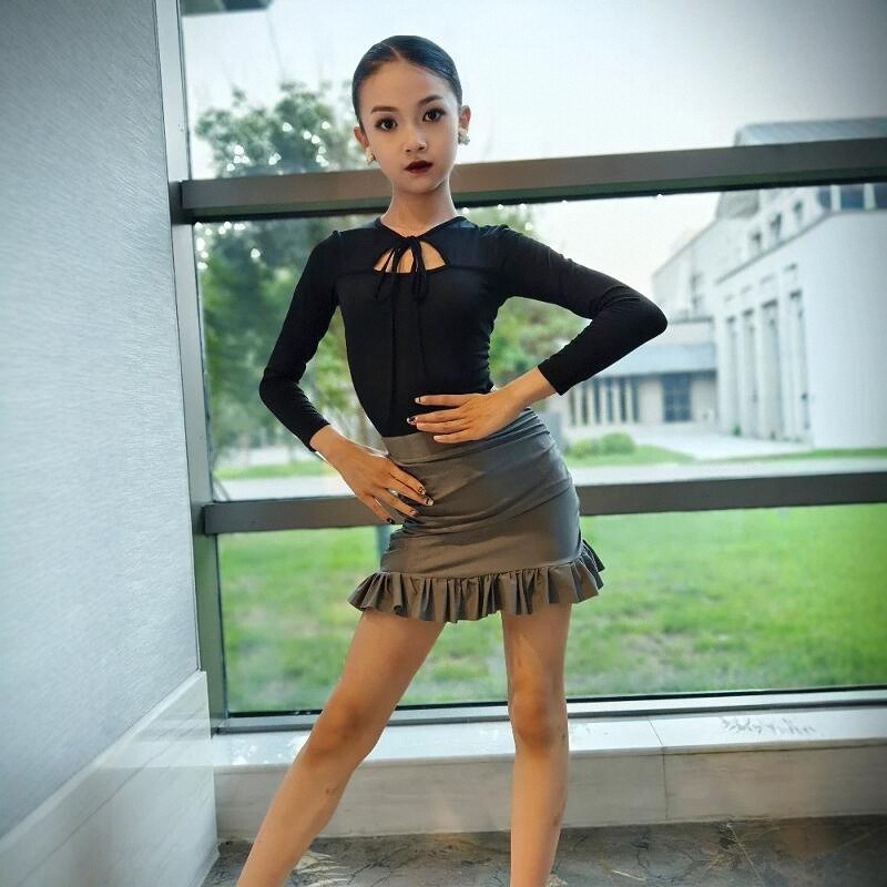 拉丁舞服女童2024秋冬新款x长袖高级洋气演出练功服少儿拉丁裙套