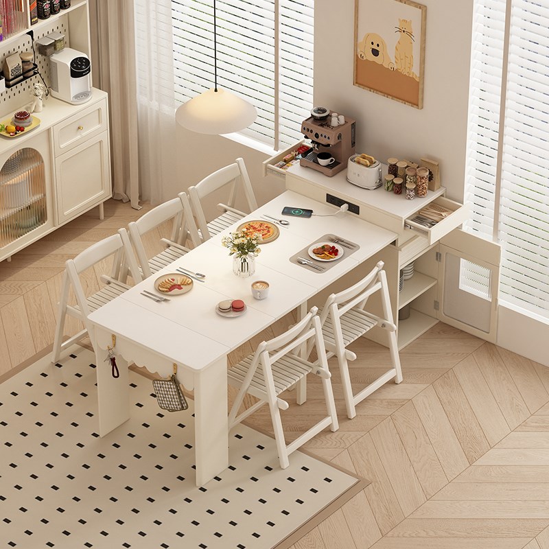 实木折叠餐边柜餐桌一体可伸缩小户型靠墙餐桌2025新款多功能饭桌