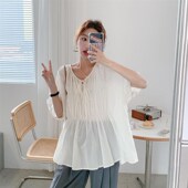 上衣韩系遮肚衬衫 孕妇夏装 宽松白色衬衣 j减龄娃娃衫 轻薄舒适小衫