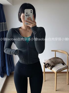 运动针织b外套健身瑜伽长袖T恤显瘦紧身弹力大速干女吸汗秋冬服