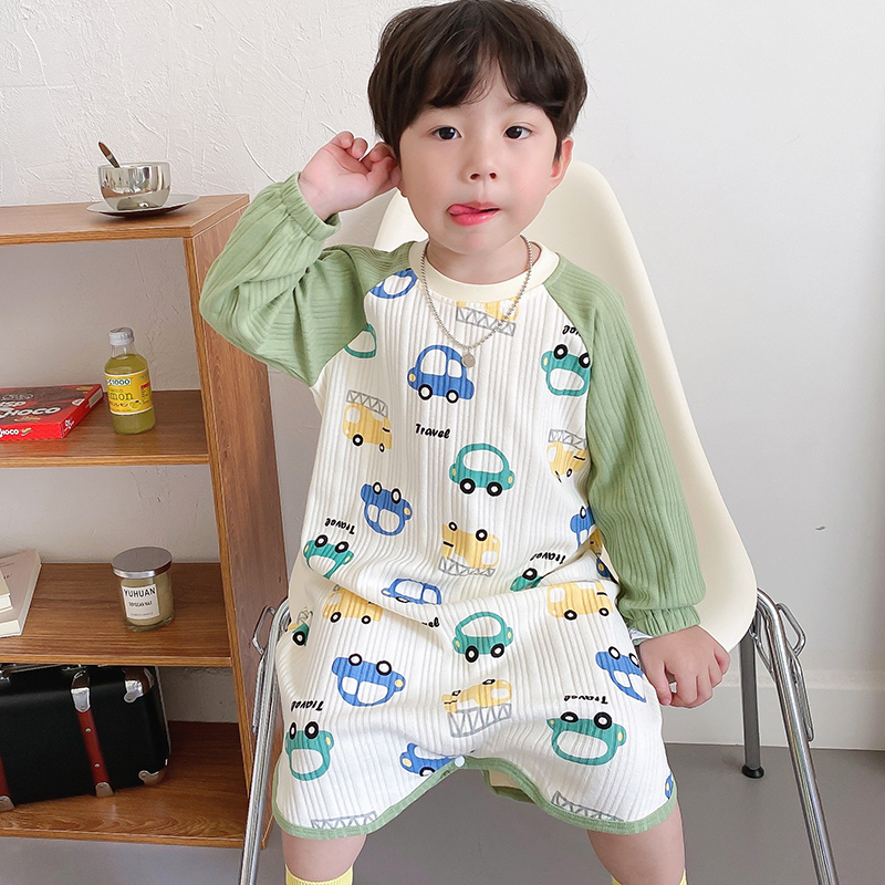 宝宝纯棉连体睡衣儿童春秋款婴儿防踢睡袍长袖男童卡通护肚睡裙女