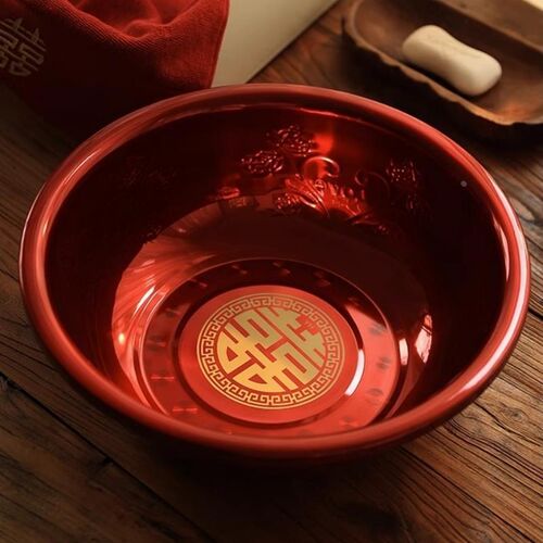 不锈钢结婚脸盆家用聚宝盆周岁净手盆洗红色一对新娘新婚陪嫁喜盆