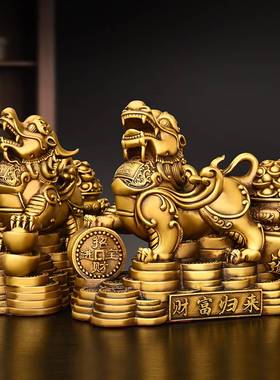 纯铜貔貅摆件一对金钱运财貔貅家居办公桌装饰品大号财源滚滚貔貅