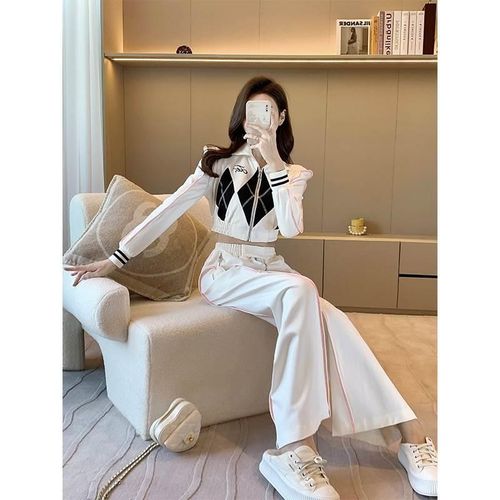 休闲时尚运动套装女2024秋冬新款小个子时髦减龄洋气阔腿裤两件套