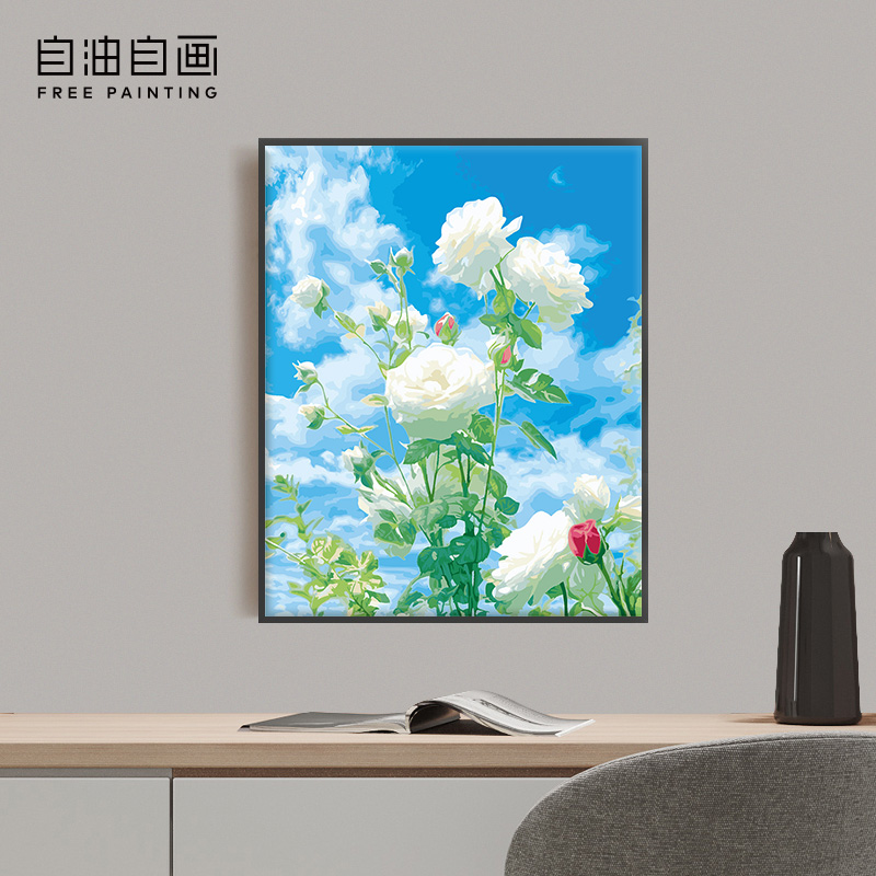 自油自画 数字油画diy手绘手工B填充填色减压花卉油彩画 花语天镜