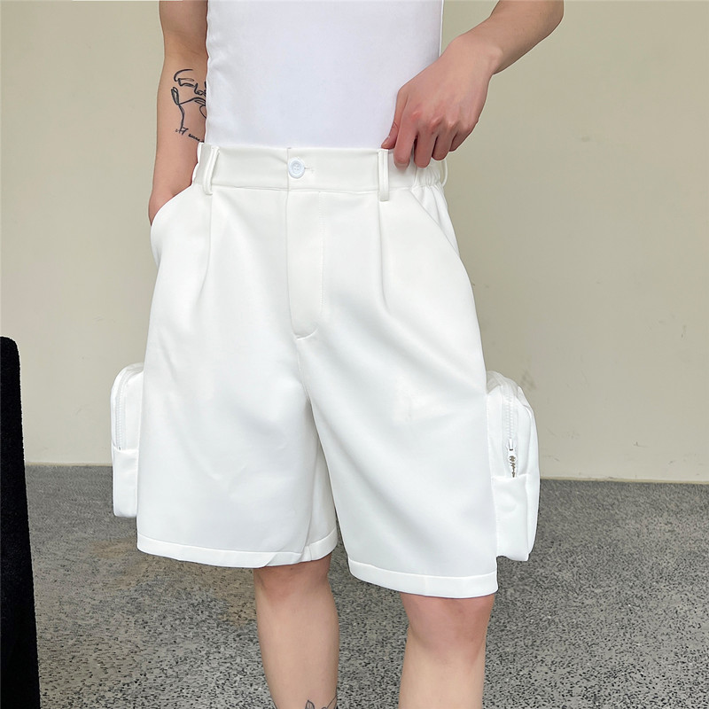 夏季重工挺括立体口袋o机能高街休闲短裤男潮流宽松白色直筒五分