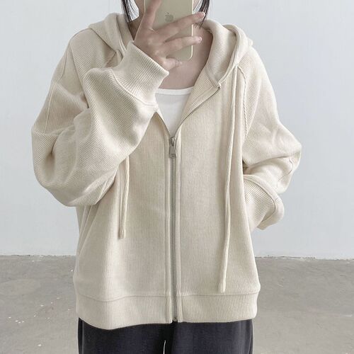 插肩袖外套女卫衣短款开衫春秋款2024I新款小个子上衣宽松连帽小