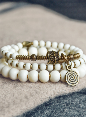 小众设计复古文玩手串女混搭黄铜珠子情侣手饰个性多层手链男士潮