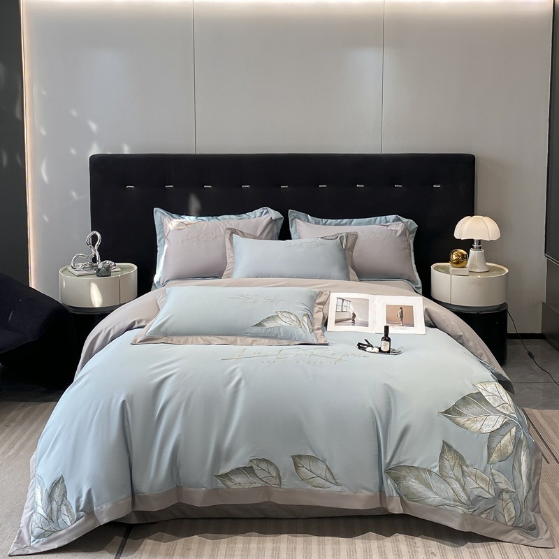 轻奢风200支纯棉长绒棉四件套高级感刺绣被M套全棉季柔软床上用品