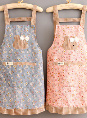 2022新款可爱时尚帆布围裙厨房做饭家用餐饮女成人V韩版工作服围
