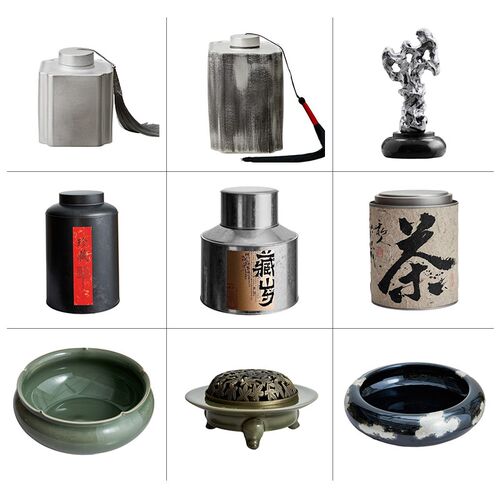 新中式样板d房茶室摆件茶空间禅意装饰高档会所茶台开放格软装饰