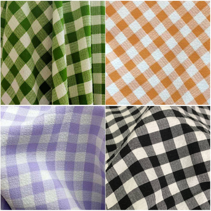 裁缝店选料高档TR格子绿色黑白格布料透气凉快连衣裙衬衫裤子面料