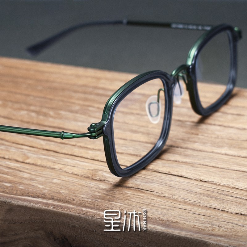 复古方形c超轻板材眼镜框男款近视纯钛厚边大脸舒适锁形个性工业