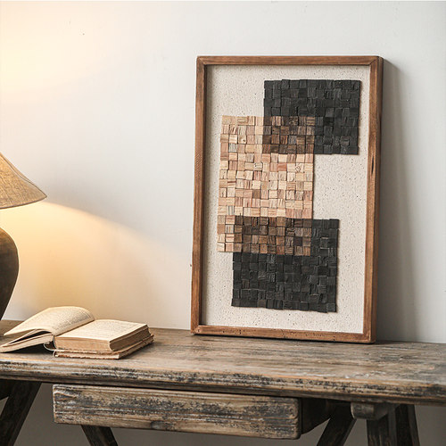 老松木复古侘寂风装饰画玄关画餐桌摆画民宿客厅沙发背景实木挂画