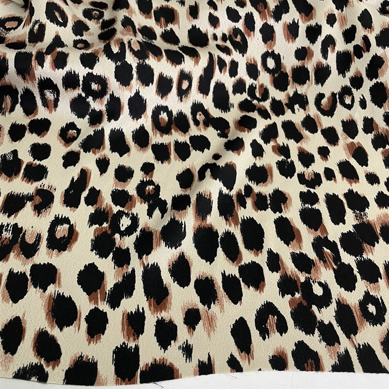 D360夏季豹纹印花缎面雪纺布头 柔软透气垂感裙子上衣旗袍diy面料