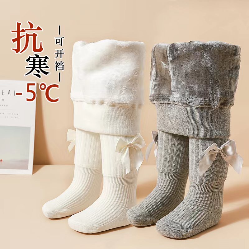 女童裤袜秋冬加绒连身袜子薄绒加厚宝宝秋季纯棉连脚儿童内搭裤