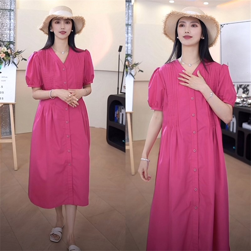 孕妇夏季中长版洋装泡泡袖V领宽松A字裙摆可哺乳202Y3新款时尚女