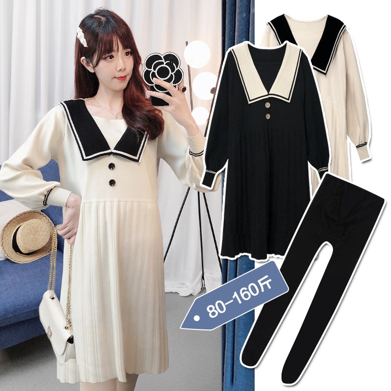 孕妇秋装套c装时尚内搭打底衫秋款宽松网红毛衣裙子针织连衣裙秋