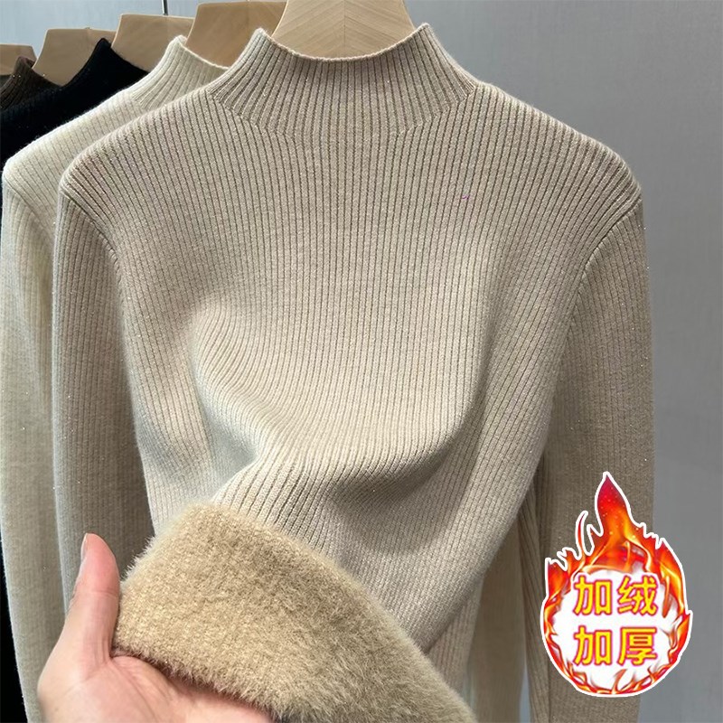 孕妇打底衫2024秋冬新款加绒加厚宽松显瘦高领保暖V内搭针织上衣