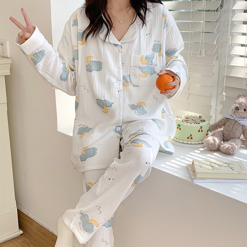 产后月子服夏季薄款纯棉纱布孕妇睡衣大码剖腹住院长W袖和服哺乳