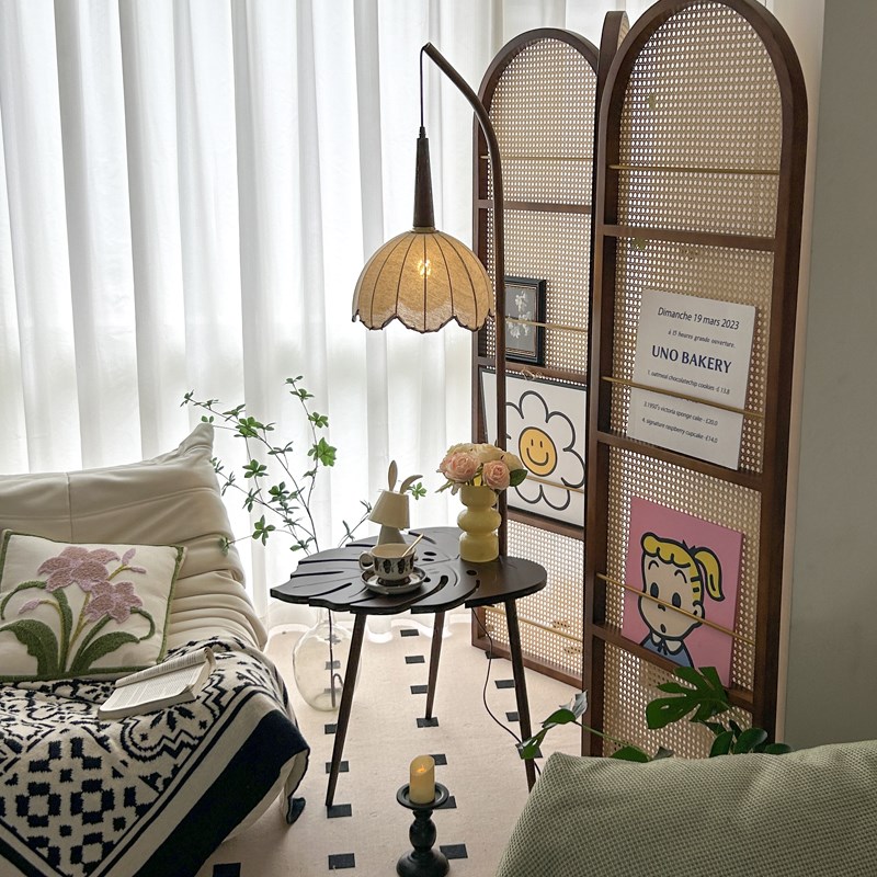 法式中古风落地灯客厅沙发旁装饰美式复古卧室床头置X物架一体台