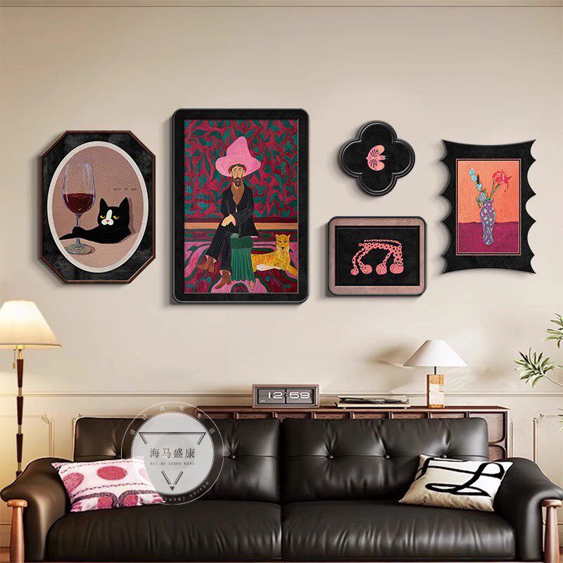 中古风客厅装饰画小众艺术高级感沙发背景墙挂画人物猫咪组合壁画,家居饰品,现代装饰画,淘宝优惠券,粉丝福利购,淘宝优惠卷