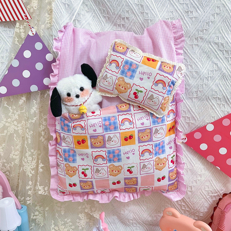 20cm棉花娃娃床品睡袋玩偶公仔B可爱卡通被子枕头套装娃用枕头配