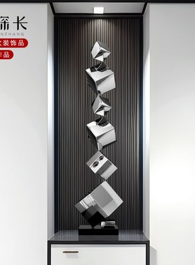 现代极简客厅酒店l大堂装饰高档样板房几何不锈钢高级感艺术摆件