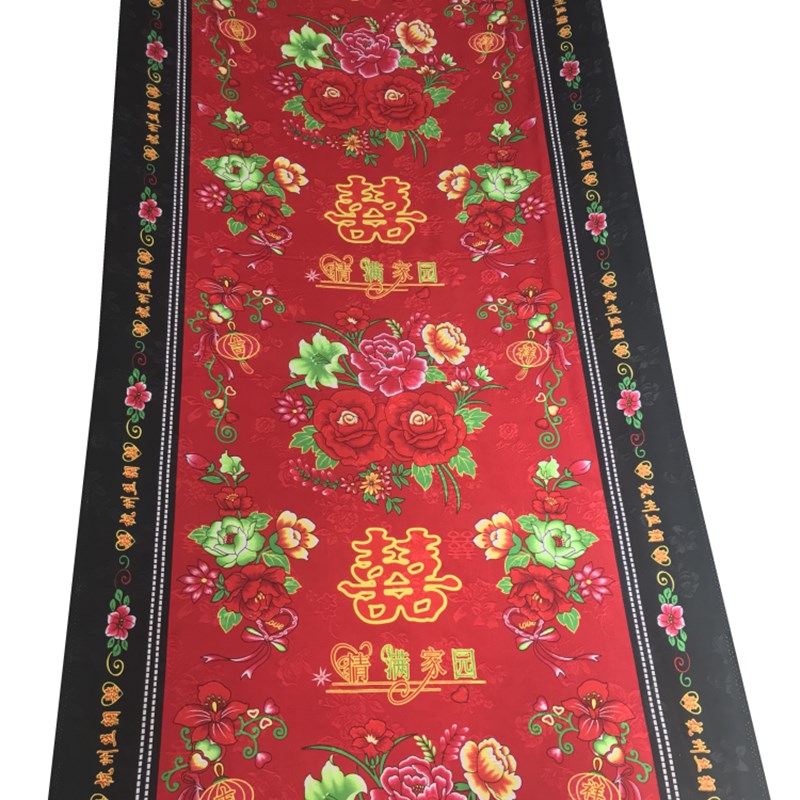 褥面褥子面黑边提花印花结婚婚老式传统水洗绒桃皮绒红色单人双人
