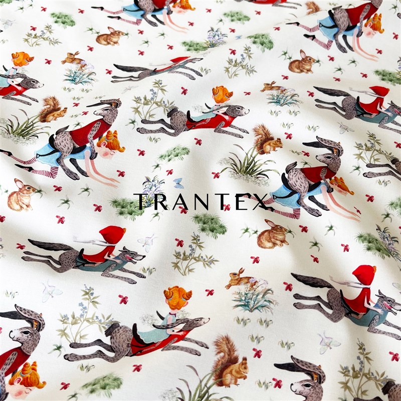 60支全棉府绸高支高密纯棉印花儿童手工服装裙子布料面料小红帽