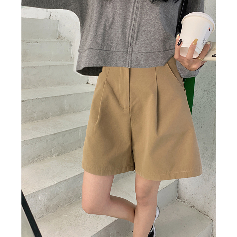 孕妇西装短裤夏季女外穿薄u款卡其色宽松直筒五分阔腿裤子休闲中