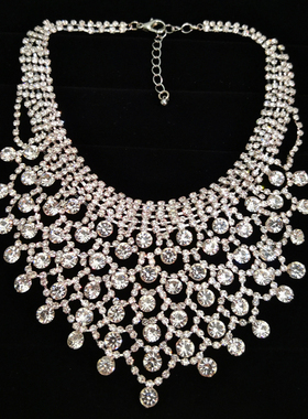 装饰项链女锁骨链新娘镶钻首饰满钻水晶项链奢华婚礼舞会配饰