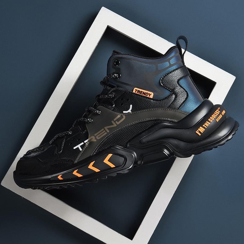 潮牌2023冬季新款男鞋大码运动高帮老爹鞋男防滑厚底休闲运动鞋子