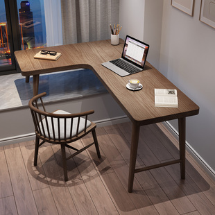 定制北欧实木阳台飘窗拐角书桌简约高低脚现代L型延伸学习写字桌
