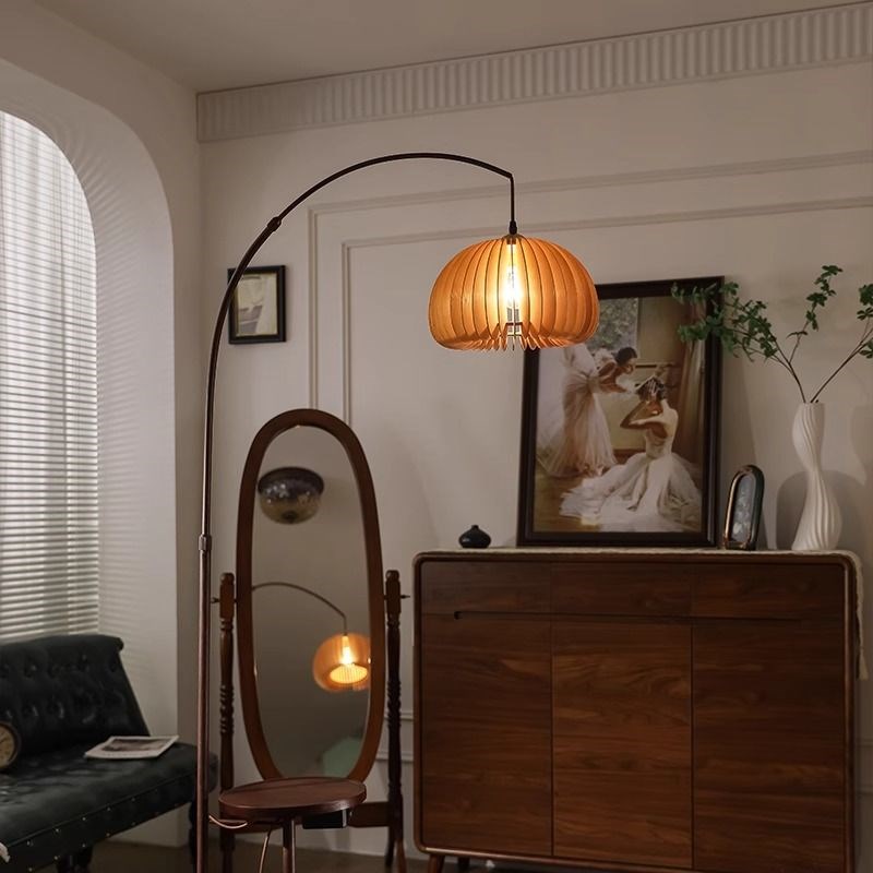 南瓜落地灯客厅沙发旁q置物架一体高级感中古风装饰摆件民宿钓鱼