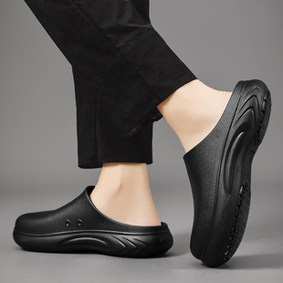 男款 厨房专用工作鞋 2024夏季 厚底外穿防水防油厨师鞋 新款 包头拖鞋