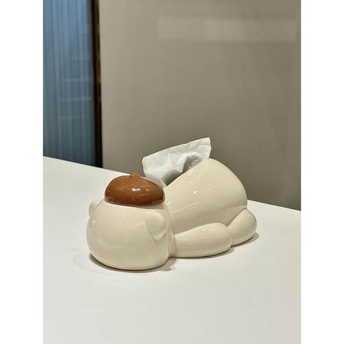 云品楠山抽纸盒牙签盒一体纸巾盒餐桌餐巾纸盒小熊陶瓷纸巾收纳盒
