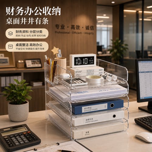 梵系透明多层文件放置架高效整洁