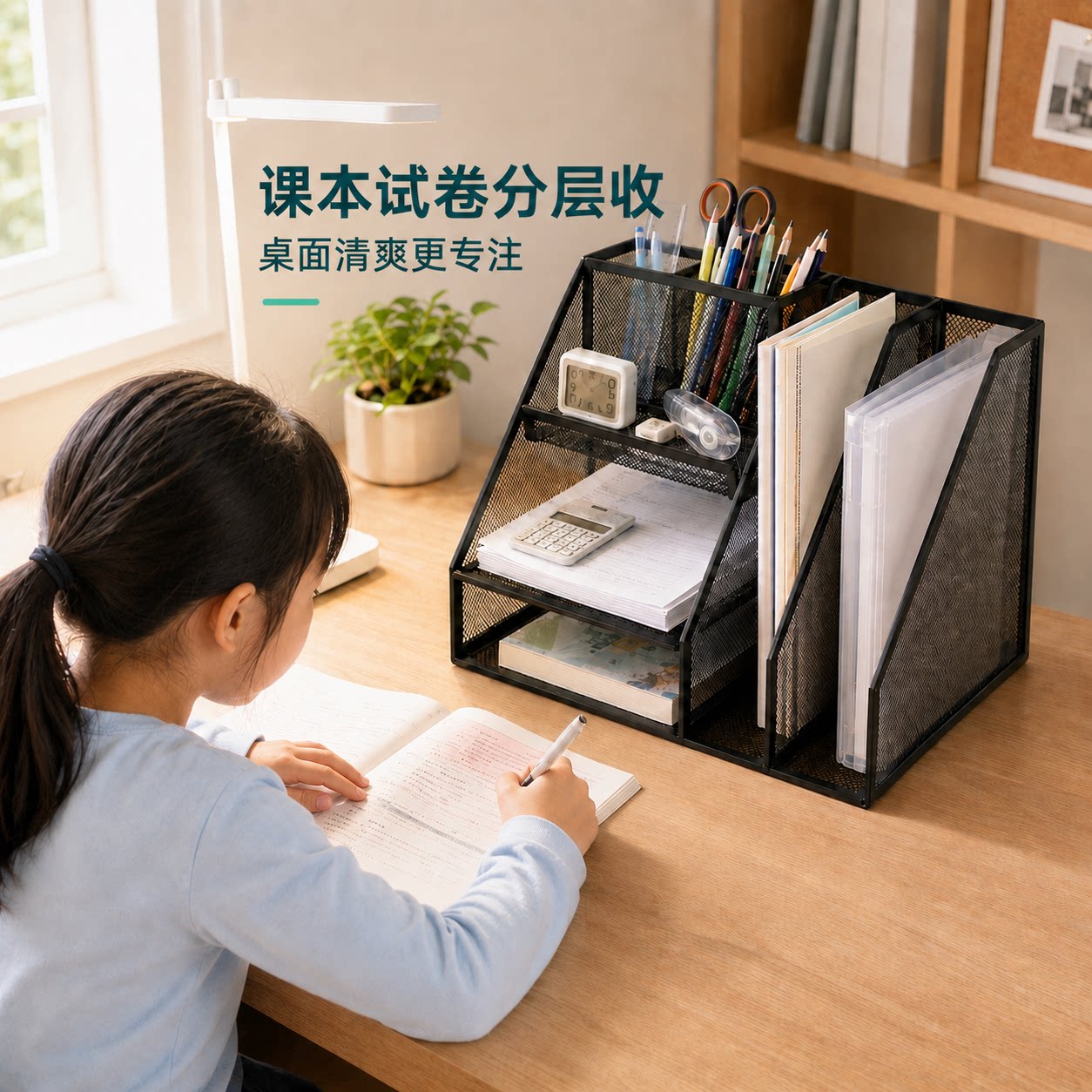 桌面学生收纳架文件放置架铁艺多层文件架立式试卷书本分类资料架书架书立金属文件框办公用品文具大全整理