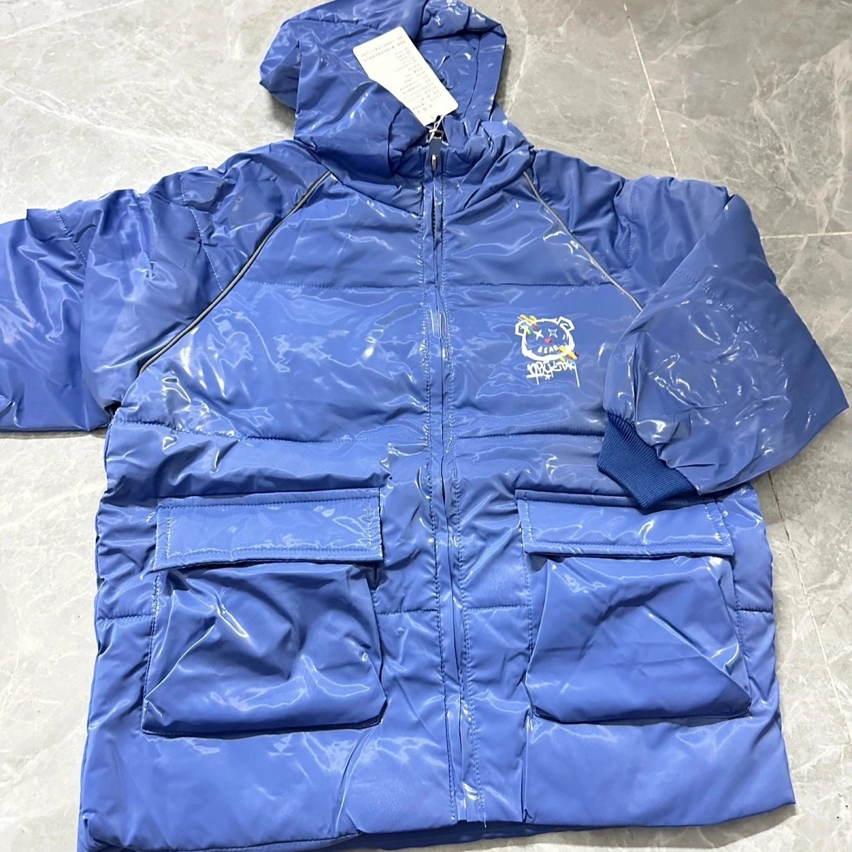 儿童羽绒服外套免洗面料加厚白鸭绒填充男女童亮面外套连帽保暖