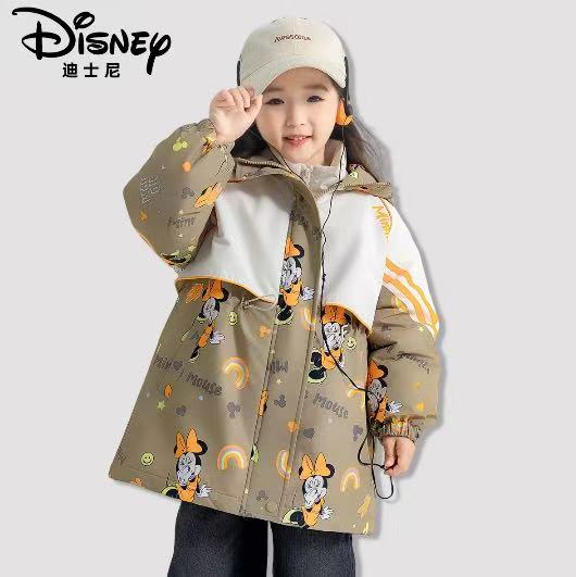 儿童加绒外套女童学生保暖冬季连帽三防面料冲锋衣米奇外套轻薄款