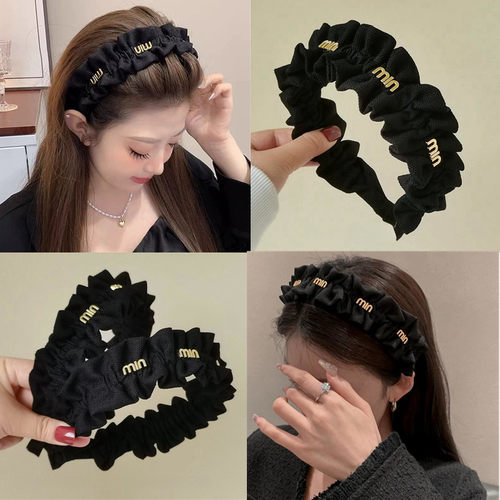 黑色高额发箍褶皱头箍显脸小