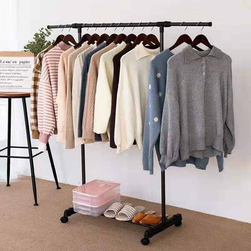 简易落地伸缩晾衣架子家用阳台晾衣杆不锈钢卧室晒挂衣服晾衣架