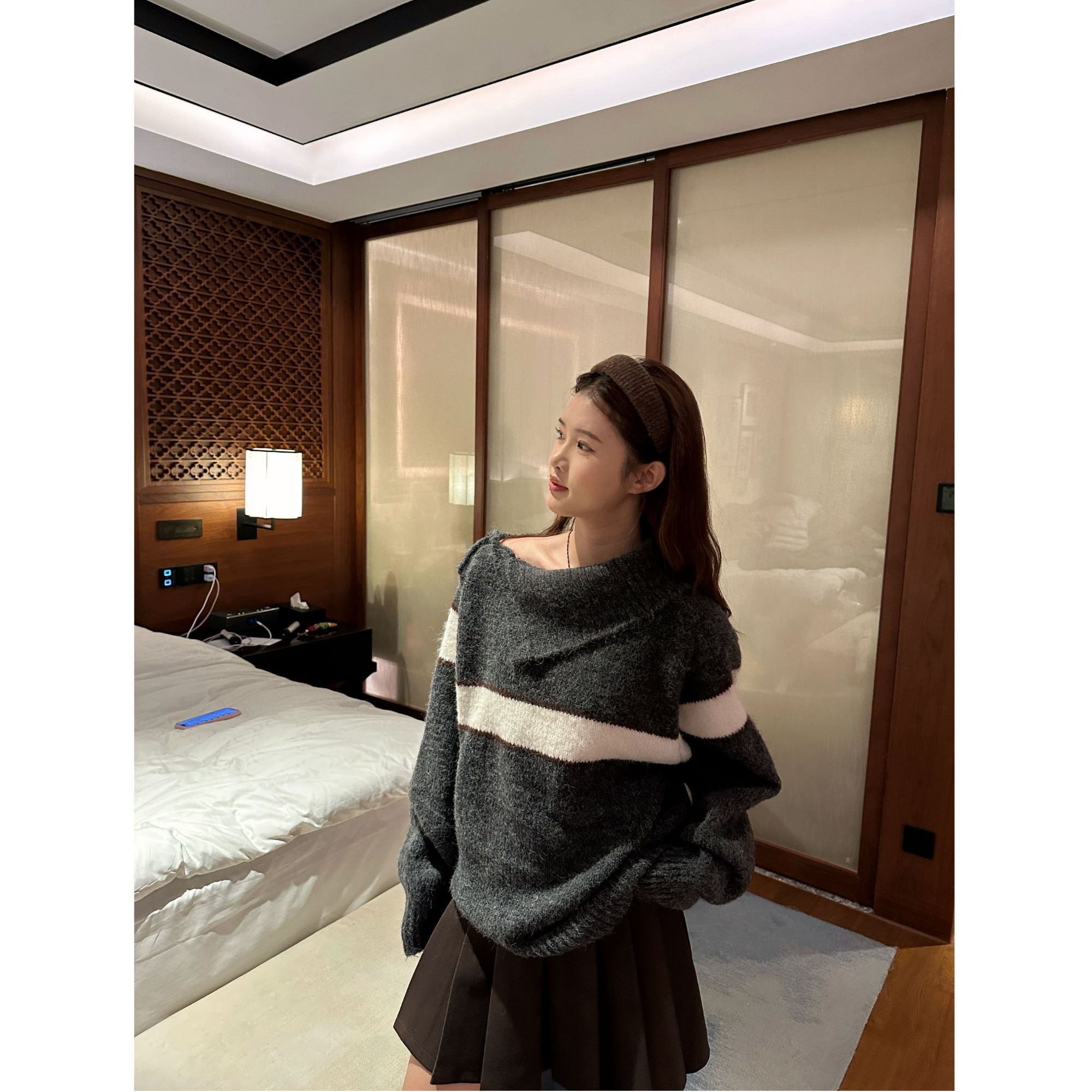 【Xiao Fu】撞色粗针侧开扣设计三穿高领毛衣